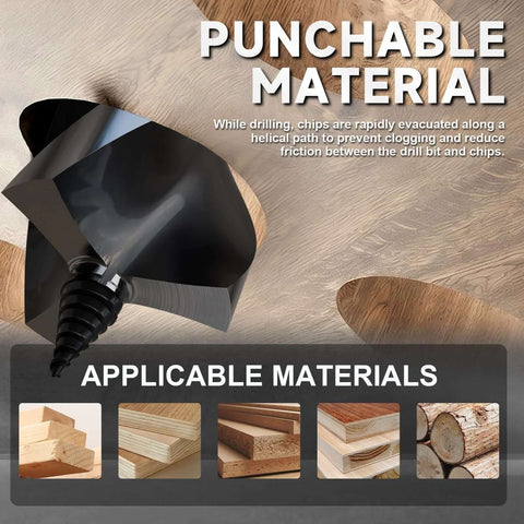 Auger drill bit for wood with 1/4-inch hex shank; tri-flute design for fast chip removal.