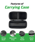 Open carrying case showing mesh pocket, detachable strap, strong zipper, and elastic band for Portable Cordless Tire Inflator With Hard Case Bundle Quick Accurate Air Pump For Car Truck SUV Motorcycle And Bicycle 120 PSI Gauge Compact Air Compressor With Carrying Case.