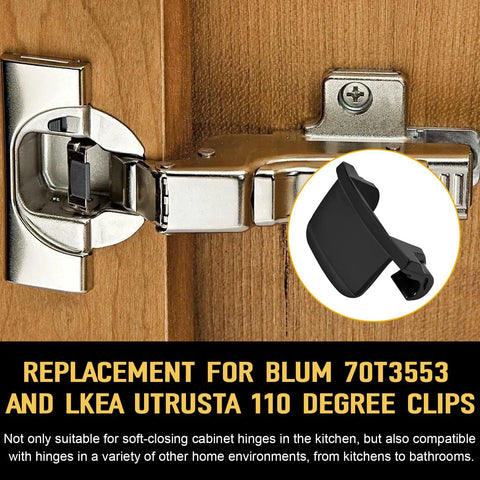 Fifty Pack Universal Cabinet Hinge Restrictor Clips Stop Annoying Door Slams With Totally Effortless Slide On Soft Close Compatibility For Kitchens And Bathrooms Full Control Over Swing Angles Built Tough installed on cabinet hinge.