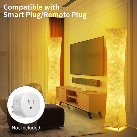 Tall Dimmable Floor Lamp With White Fabric Shade 64 Inch Standing Light Two 12W LED Bulbs 3 Brightness Levels Cozy Vibe 2700K Ambient Glow Modern Home Decor For Living Room Bedroom Kids Room showing glowing shade next to console