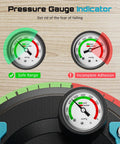 Pressure gauge indicators showing safe range and incomplete adhesion for SEESII Heavy Duty Suction Cups For Glass And Tile Lifting Rated At 550 Pounds.