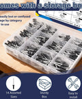 Nine Hundred Seventy Piece Assorted Pop Rivets With Washers Kit Includes Solid Aluminum Blind Rivets in storage box for easy organization.
