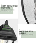 Outdoor Post Lights Dusk To Dawn Exterior Lamp Post Light Fixture With Pier Mount Base Black Cast Aluminum Water Glass Lantern Style close-up
