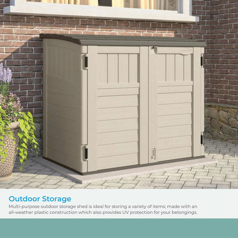 34 Cu Ft Horizontal Resin Storage Shed With Floor Included, Lockable And Weatherproof Outdoor Storage for Trash Cans