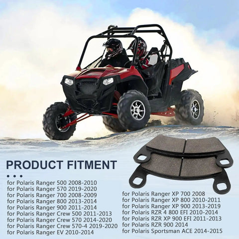 Front And Rear Brake Pads Fit Ranger 500 570 700 800 900 XP And RZR 800 900 XP Crew Diesel EFI Sportsman ACE 2008 2020 UTV Brake Pad Set For All Terrain Use And Everyday Trail Riding with off-road vehicle.