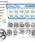 350 Piece 2-56 Phillips Pan Head Machine Screws Set In 304 Stainless Steel, Assorted Lengths, Displayed in Compartment Box