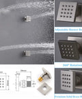 WHSHOWER Brushed Nickel Dual Rain Shower System Bathroom Shower Faucet Set with adjustable body jets and 360° rotation.