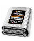 Heavy Duty Double Bubble Insulation Roll With 4 Layer Reflective Foil Barriers Deflects Radiant Heat Transfer Made For Indoor Outdoor Garage Or Truck Beds Straight Up Rock Solid Shield, folded, 10 ft by 12 inch, foil bubble material.