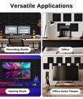 Premium High Density Acoustic Foam Panels 52 Pack Dampening Wall Tiles in recording studio, gaming room, office, and home theater.