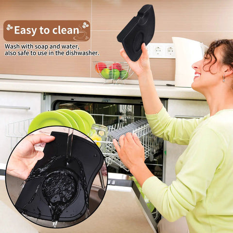 Person cleaning Espresso Knock Box And Tamper Mat Set For Baristas With Removable Knock Bar Non Slip Base Food Safe Silicone