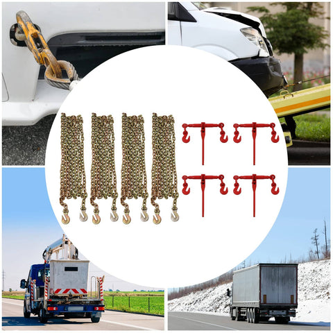 Heavy Duty Tie Down Kit With 5/16 To 3/8 Inch Chains And Ratchet Binders, 5400 Lbs Safe Working Load, Built For Truck Hauling, Cargo Security