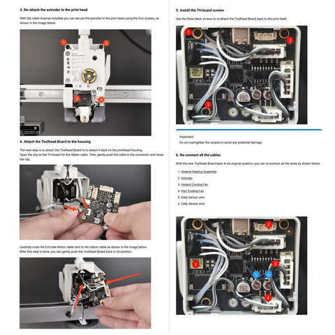 Installation guide for A1 Mini Extruder Replacement Toolhead with Hardened Steel Dual Gear, showing assembly steps and wiring connections.