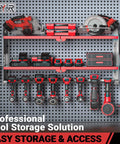 Heavy Duty Cordless Drill And Battery Organizer Wall Mount With Built In Charging Station Red Metal Tool Rack For Garage