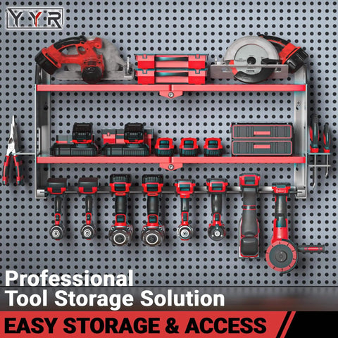 Heavy Duty Cordless Drill And Battery Organizer Wall Mount With Built In Charging Station Red Metal Tool Rack For Garage