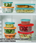 Glass Food Storage Set With Mixed Sizes And Lids, Round And Rectangular Containers, 18-Piece BPA Free in refrigerator