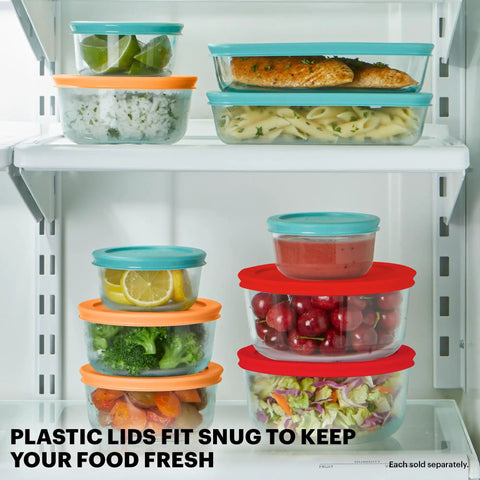 Glass Food Storage Set With Mixed Sizes And Lids, Round And Rectangular Containers, 18-Piece BPA Free in refrigerator