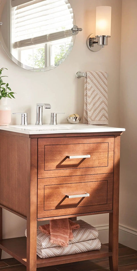 Genta LX Modern Towel Bar 6.8 Inch Chrome For Kitchen Or Bath, Sleek Wall Mount Towel Holder with hand towel in bathroom