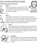 Installation steps for Lid Lok Toilet Seat Safety Latch, showing guide for tool-free setup on standard toilet.