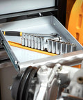 14 Piece Three Eighth Inch Drive Six Point Deep Metric Socket Set With Chamfered Openings in a drawer with tool visible