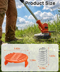Universal Replacement Spool Cap 4 Pack RC100P for Weed Eater and String Trimmer Parts shown with dimensions and usage