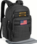 Military Style Dad Diaper Backpack With Changing Pad For Travel And Camping Trips Large Black Baby Bag, U.S. flag, rugged design