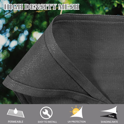 Close-up of 12x16Ft Rectangle Sun Shade Sail Canopy For Patio Backyard Garden Outdoor UV Block Shade Dark Grey, no splice gaps.
