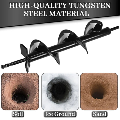 Upgraded 4x16 Garden Auger Drill Bit For Planting With Double Thickened Blades, Spiral Post Hole Digger shown on tungsten steel