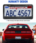 Real Carbon Fiber License Plate Frame With Stainless Steel Core on car with visible anti-theft screw caps, rear view