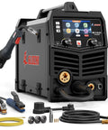 Powerhouse 8 In 1 Multi Process Welder For Aluminum And Steel, Gas MIG MAG Flux Core Stick Lift TIG Spot Spot Gun Ready With Pulse Tech And Dual Voltage LED Readout with welding torch and accessories.