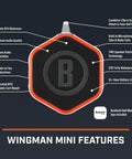 Features of Wingman Mini GPS Speaker With Audible Distances, Ultra Portable Bluetooth Golf Speaker, Waterproof IPX7, Orange