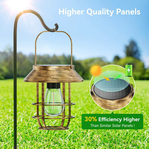 Two Pack Solar Lanterns Outdoor Waterproof Hanging Lights With Wall Hooks Retro Metal Lanterns Auto On Off