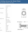 Diagram of Three Quarters Inch Hex Washer Head Self Drilling Tek Screw Zinc Plated Steel For Attaching Sheet Metal To Steel Or Metal To Metal