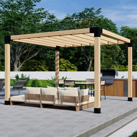 Freestanding Pergola Bracket Kit With Slatted Roof For DIY Backyard Build, 4x4 Posts And 2x4 Rafters, Up To 12 By 12 Feet, Heavy-Duty Steel
