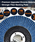 Front view of 4-1/2-inch flap disc with 7/8-inch arbor, zirconia abrasive on blue grinding surface