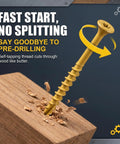 Tan Torx Self-Tapping Wood Screws Kit, 120 Pieces, Size 10 x 3 Inches, T25 Drive punctures wood, showcasing anti-slip star head