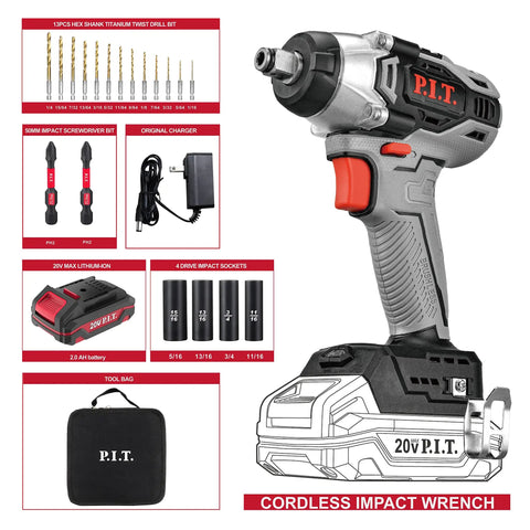 20V Cordless Compact Impact Wrench Kit With 1/2 Inch And 1/4 Inch Chucks, Brushless Power Wrench Gun, Li-ion Battery, Charger