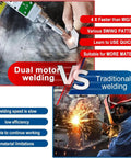 Hardcore 3000W Handheld Laser Welder 4 In 1 Pro Cutting And Cleaning Machine comparison showing dual motor welding vs traditional welding.