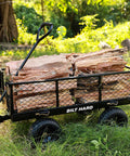 10-Inch No-Flat Tires Heavy Duty Garden Cart With 180 Degree Rotating Handle And Removable Sides 4 Cu Ft 880 Lbs Capacity Utility Steel Wagon loaded with firewood