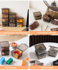 10 Pack Small Plastic Storage Containers With Lids Black Square Mini Boxes for beads, crafts, tools, toys, and cosmetics organization.