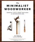 Straight Up Minimalist Woodworking Handbook Featuring Essential Tools And Smart Small Shop Setups For Knockout Diy Builds With Zero Fluff And Practical Techniques, wooden hand tools on a white background.