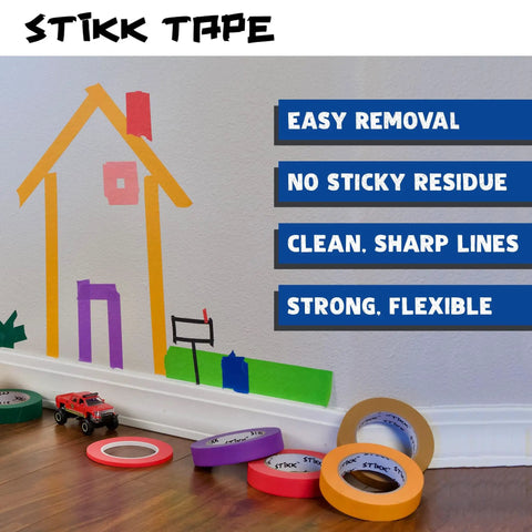 Blue Painter Tape 1 Inch By 60 Yards 3 Pack For Sharp Edges And Trim used for wall art and lining, with additional colored tapes.