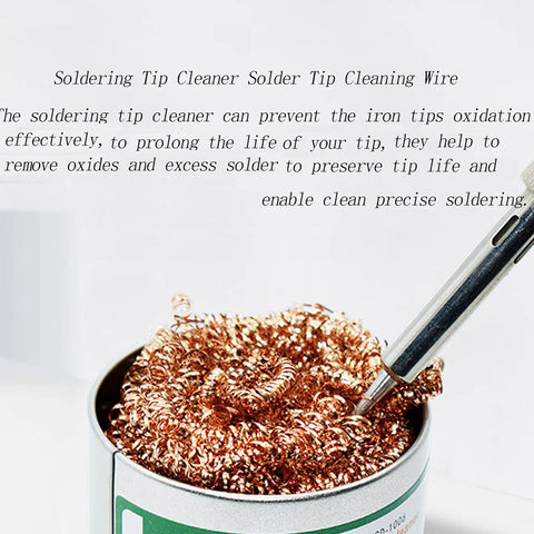 Soldering Iron Tip Cleaner Wire With Brass Sponge For Cleaning Soldering Iron Heads And Tips in a metal container