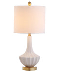 Dope White Ceramic Gold Ribbed Gourd Table Lamp 21.5 Inches With White Linen Shade, Contemporary Bedside Nightstand Light, LED Included
