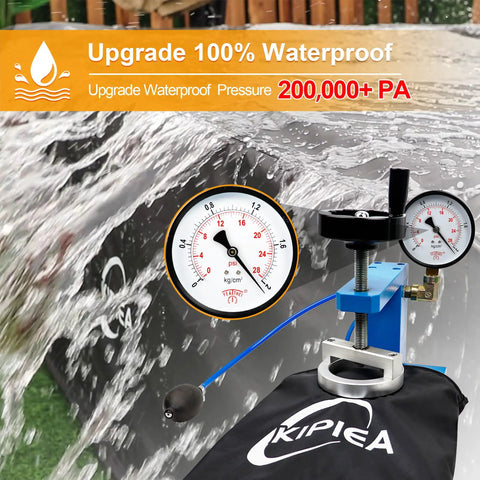 Heavy Duty Waterproof Patio Furniture Covers For Table And Chairs Set All Weather Protection UV Resistant No Tears Or Fading 110 Inch Long By 84 Inch Wide By 28 Inch High Durable 420D Fabric with waterproof pressure gauge illustration