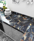 Glossy Blue Gold Marble Countertop Contact Paper 32 Inch Wide By 354 Inch Long Marble Peel And Stick Wallpaper Waterproof Removable for kitchen countertop