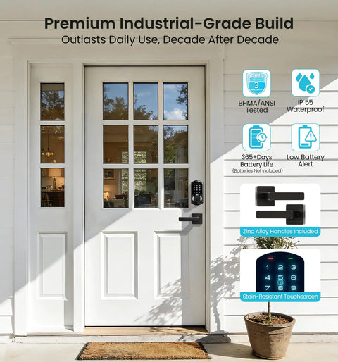 Slick Fingerprint Smart Lock With Heavy Duty Zinc Alloy Handles And Auto Lock App Control Delivering Hassle Free Zero Key Stress Matte Black Finish That Brings Top Shelf Security Straight To Your Door