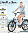 Woman riding Powerful 1000W Peak Electric Bike For Adults, Cruise At 20 MPH, 50 Mile Range, 26 Inch Step Through Commuter E Bike