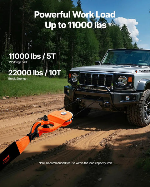 10 Ton Winch Snatch Block For Off Road Recovery on orange rope, attached to SUV for mud towing