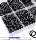 Pro Grade Hydraulic O Ring Kit With 420 Pieces For ORS ORFS Fittings In Nine Sizes From One Quarter To Two Inches Buna N 70A O Ring Seal Kit With Pick For Easy Removal And Replacement displayed with organized O-rings and pick tools in a clear box