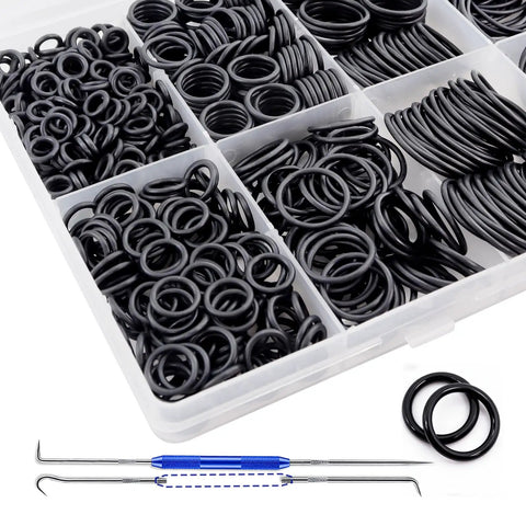Pro Grade Hydraulic O Ring Kit With 420 Pieces For ORS ORFS Fittings In Nine Sizes From One Quarter To Two Inches Buna N 70A O Ring Seal Kit With Pick For Easy Removal And Replacement displayed with organized O-rings and pick tools in a clear box